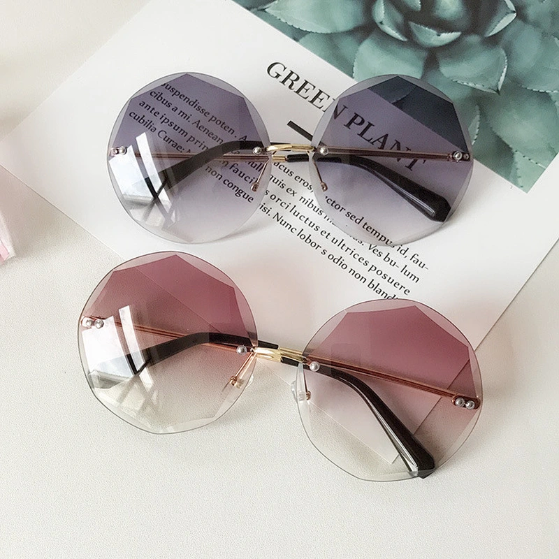 2021 newest fashion round rimless gradient sunglasses women men eyewear shade vintage sun glasses wholesale custom goggles
