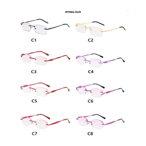 Anti blue light chamfer rimless trendy rhinestone retro designer optics reading glasses men women wholesale reader glasses frame