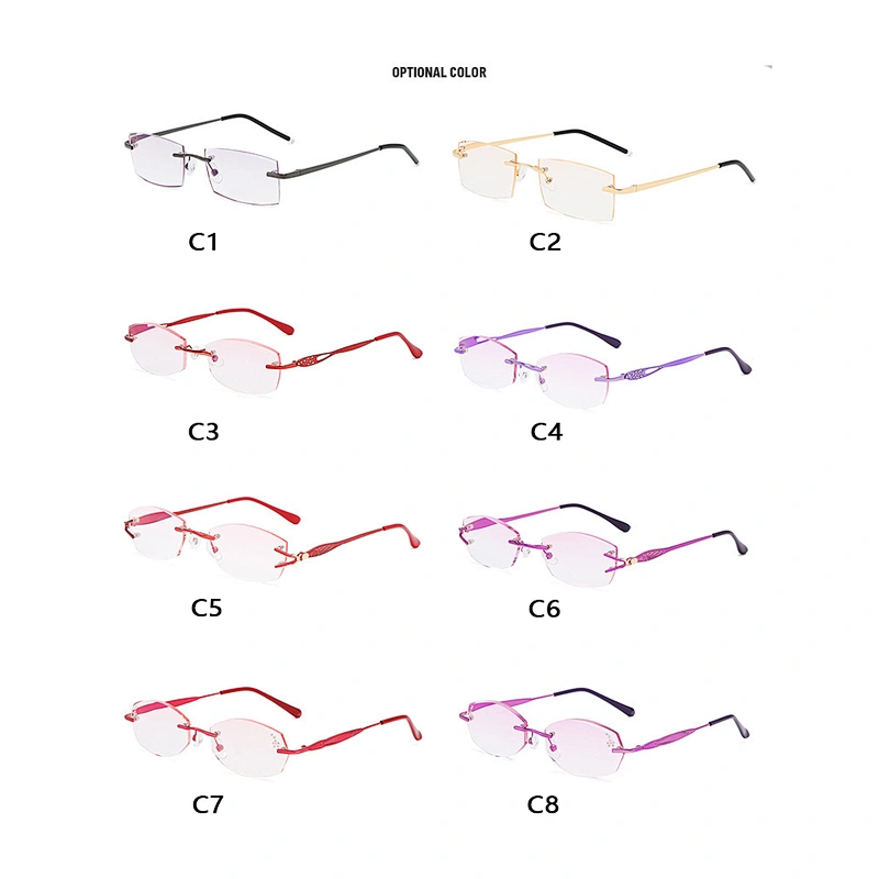 Anti blue light chamfer rimless trendy rhinestone retro designer optics reading glasses men women wholesale reader glasses frame