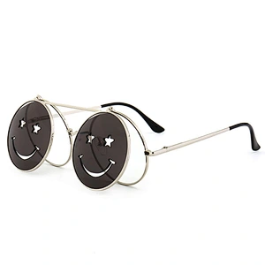 New punk steam flip smiley face ray band sunglasses  trend street shooting ocean film bling sunglasses trend