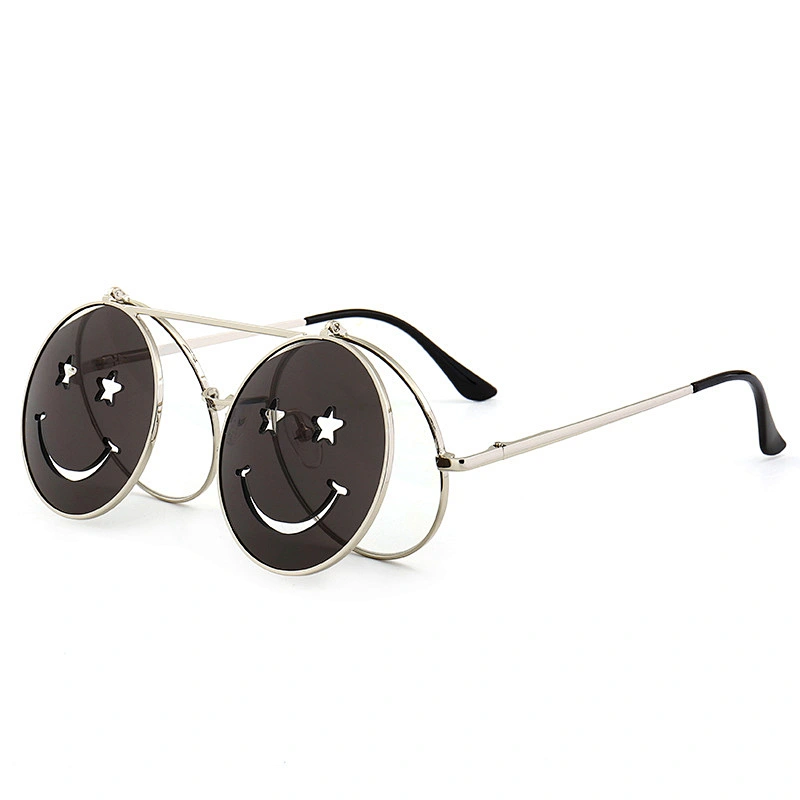 New punk steam flip smiley face ray band sunglasses  trend street shooting ocean film bling sunglasses trend