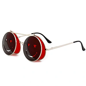 New punk steam flip smiley face ray band sunglasses  trend street shooting ocean film bling sunglasses trend