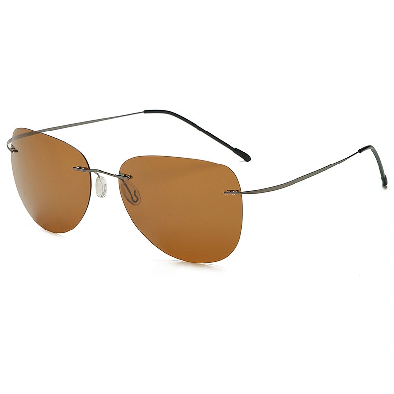 2021 newest trendy titanium rimless round sunglasses polarized women men eyewear shade sun glasses wholesale custom goggles