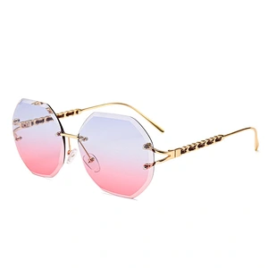 Explosion Diamond Cut Rope Imitation Leather Decorative rimless Sunglasses Street Style Modern Retro Sunglasses sun glasses