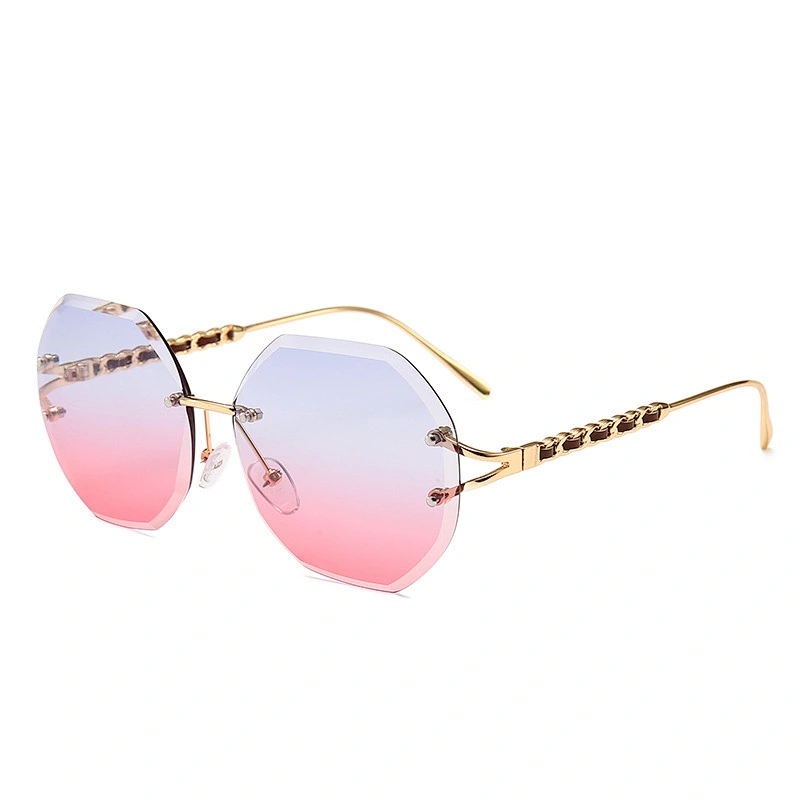 Explosion Diamond Cut Rope Imitation Leather Decorative rimless Sunglasses Street Style Modern Retro Sunglasses sun glasses