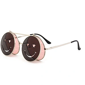 New punk steam flip smiley face ray band sunglasses  trend street shooting ocean film bling sunglasses trend