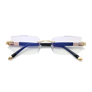 2021 HD trendy designer thin optics rimless chamfered reading glasses anti blue light men women wholesale reader glasses frame