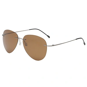 2021 newest fashion rimless oval titanium sunglasses polarized women men eyewear shade sun glasses wholesale custom goggles