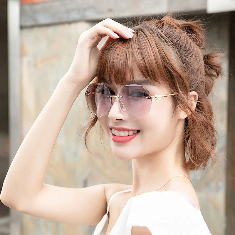 2021 newest fashion fox decoration metal rimless sunglasses women men eyewear shade vintage sun glasses wholesale custom goggles