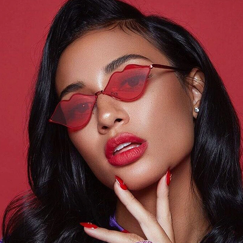 2021 newest fashion lip shape metal small frame sunglasses women men eyewear shade vintage sun glasses wholesale custom goggles