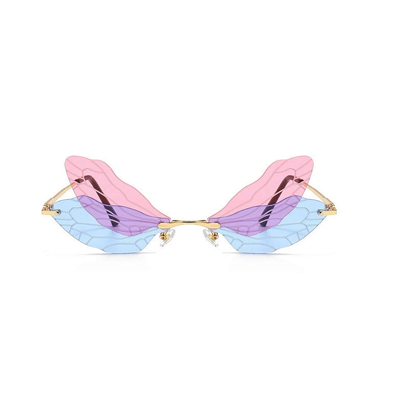 2021 newest rimless Insect wing shape foldable punk sunglasses women men eyewear shade sun glasses wholesale custom goggles