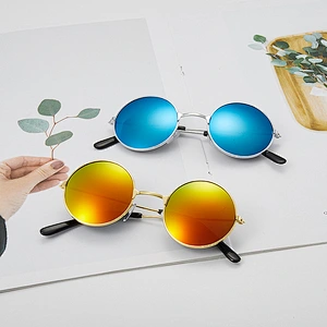 Retro round frame colorful vintage fashion kids boy trendy sunglasses girls 2021 manufacture for custom UV sun glasses