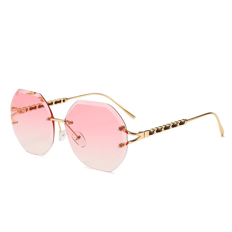 Explosion Diamond Cut Rope Imitation Leather Decorative rimless Sunglasses Street Style Modern Retro Sunglasses sun glasses