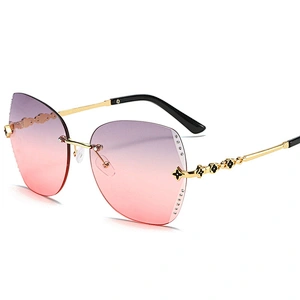 Newest four leaf clover rhinestone rimless trimming UV400 sunglasses women men eyewear shade sun glasses custom goggles