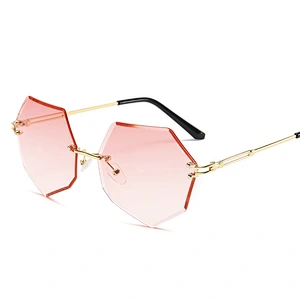 Trendy ladies oversize rimless trimming polygon UV400 sunglasses wholesale women men eyewear shade sun glasses custom goggles