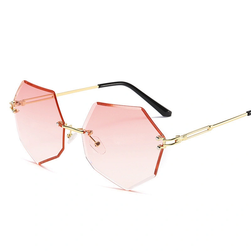 Trendy ladies oversize rimless trimming polygon UV400 sunglasses wholesale women men eyewear shade sun glasses custom goggles
