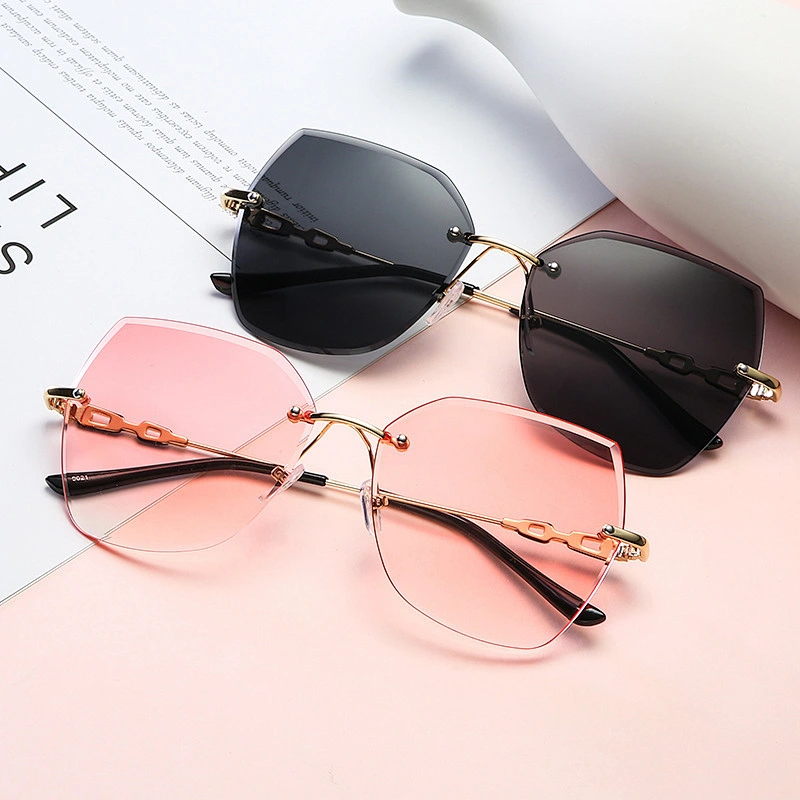 Newest fashion ladies rimless trimming UV400 gradient sunglasses women men eyewear shade sun glasses wholesale custom goggles