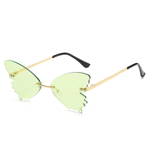 2021 newest fashion butterfly shape rimless colorful sunglasses women men eyewear shade sun glasses wholesale custom goggles