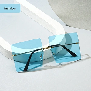 2021 Newest fashion simple square rimless elegant sunglasses women men eyewear shade sun glasses wholesale custom goggles