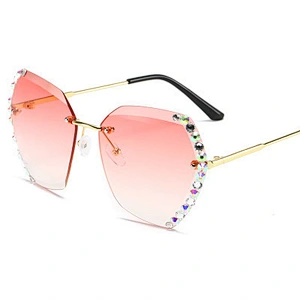 Newest trendy rimless trimming ladies anti UV rhinestone sunglasses wholesale women men eyewear shade sun glasses custom goggles
