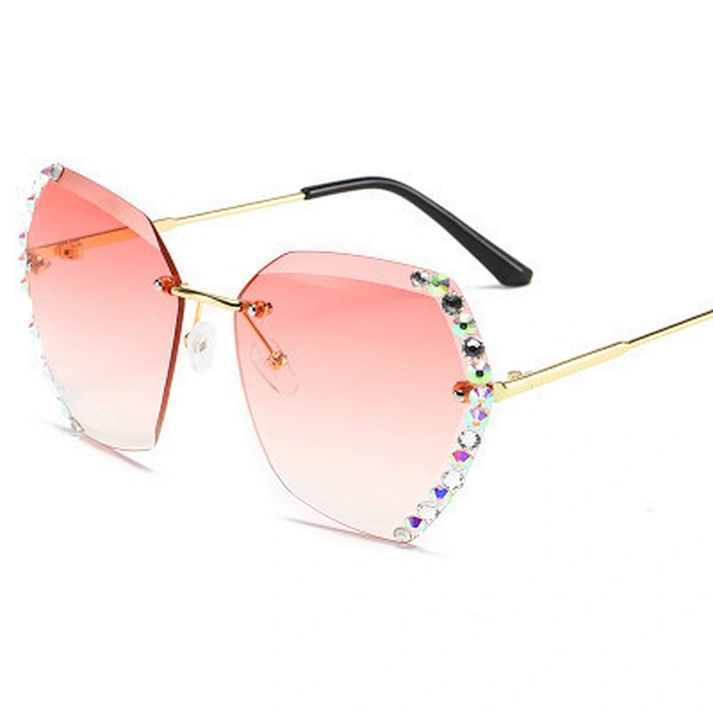 Newest trendy rimless trimming ladies anti UV rhinestone sunglasses wholesale women men eyewear shade sun glasses custom goggles