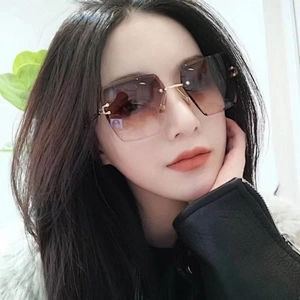 2021 newest fashion rimless polygonal gradient sunglasses women men eyewear shade vintage sun glasses wholesale custom goggles