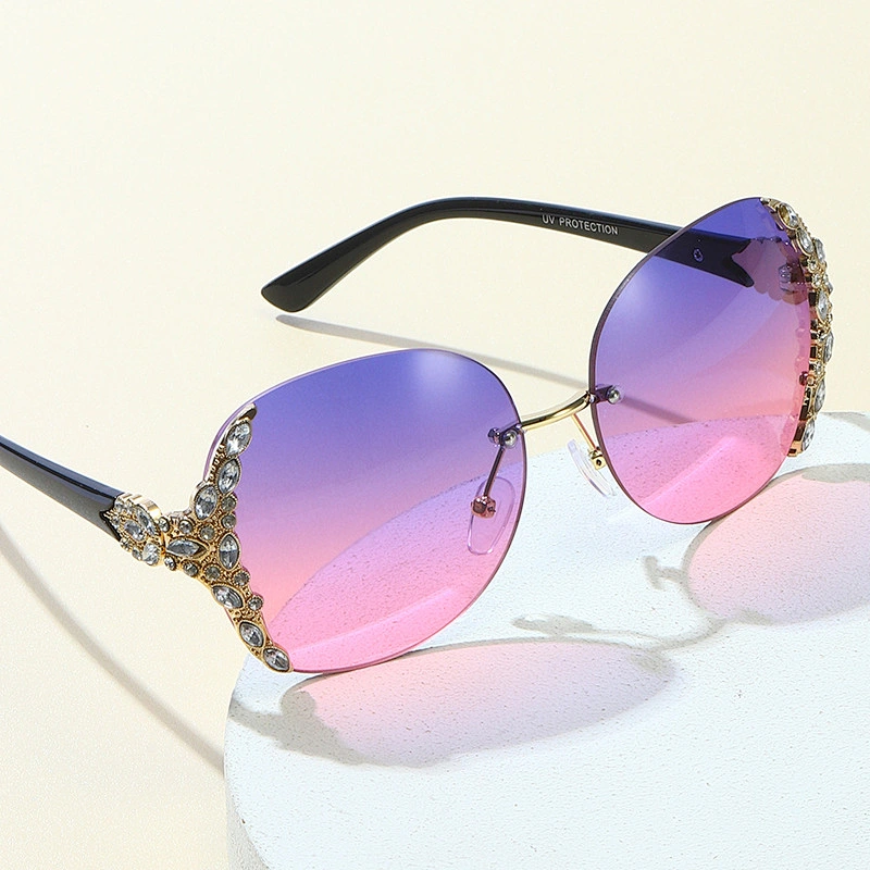 fashion rimless diamond luxury sunglasses women men newest shades retro sun glasses  wholesale custom eyewear 2021 trendy goggle