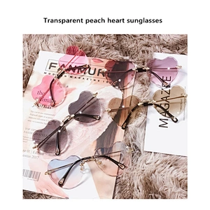 fashion rimless heart shape sunglasses women men newest shades retro sun glasses wholesale custom eyewear 2021 trendy goggles