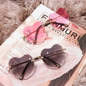 fashion rimless heart shape sunglasses women men newest shades retro sun glasses wholesale custom eyewear 2021 trendy goggles