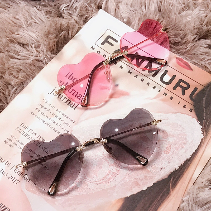 fashion rimless heart shape sunglasses women men newest shades retro sun glasses wholesale custom eyewear 2021 trendy goggles