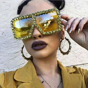 2021 newest fashion rhinestone square big frame sunglasses women men eyewear shade vintage sun glasses wholesale custom goggles