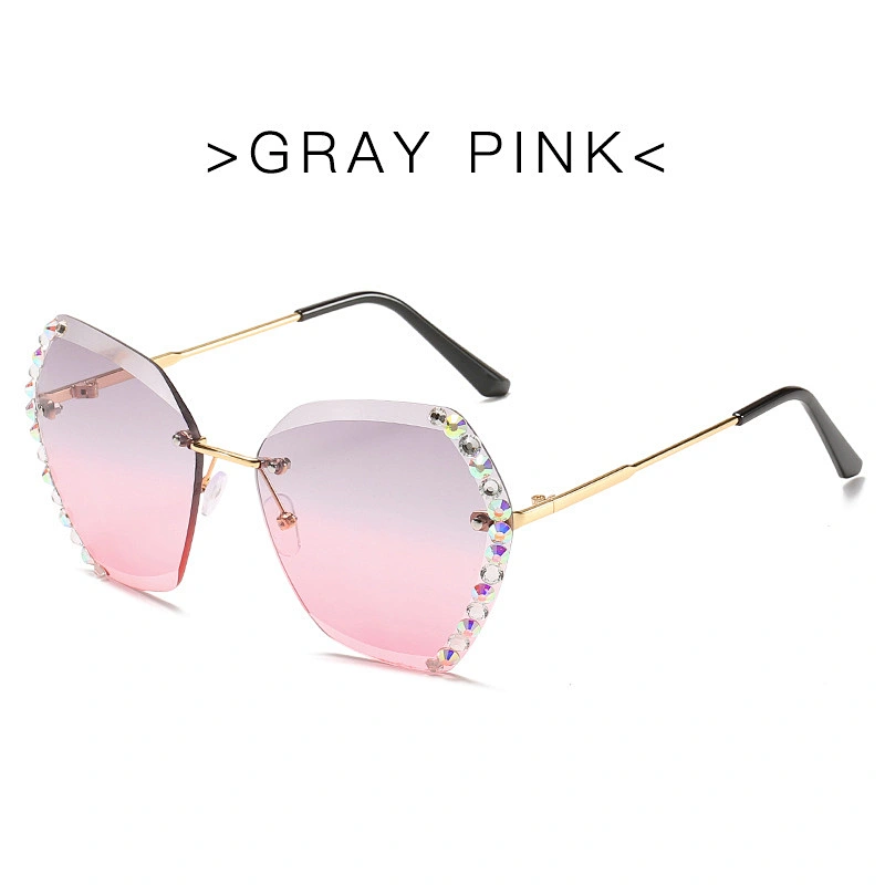 2021 newest fashion rimless diamond gradient polygonal sunglasses women men eyewear shade sun glasses wholesale custom goggles