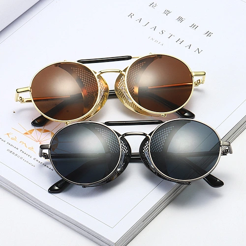 2021 newest fashion windproof punk round sunglasses retro women men eyewear shade vintage sun glasses wholesale custom goggles