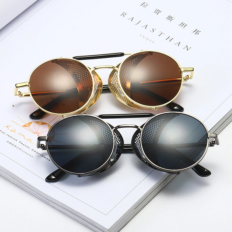 2021 newest fashion windproof punk round sunglasses retro women men eyewear shade vintage sun glasses wholesale custom goggles