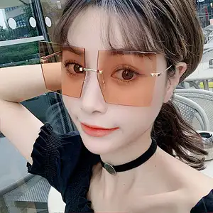 2021 Newest fashion simple square rimless elegant sunglasses women men eyewear shade sun glasses wholesale custom goggles