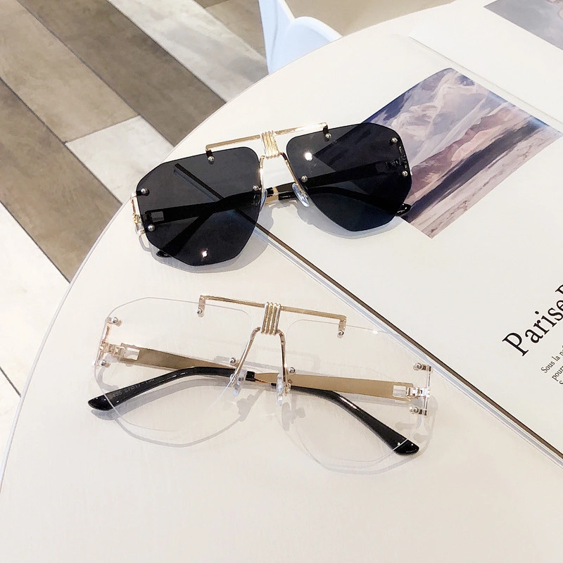 fashionable rimless retro sunglasses women men newest shades round sun glasses wholesale custom eyewear 2021 trendy goggle