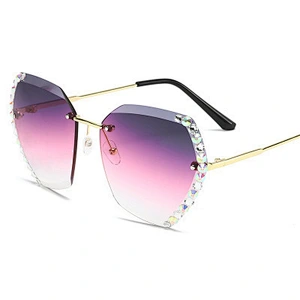 Newest trendy rimless trimming ladies anti UV rhinestone sunglasses wholesale women men eyewear shade sun glasses custom goggles
