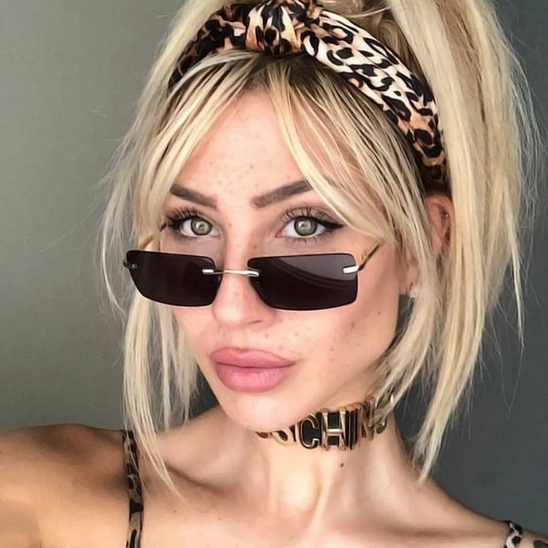 2021 newest fashion square small frame rimless sunglasses women men eyewear shade vintage sun glasses wholesale custom goggles