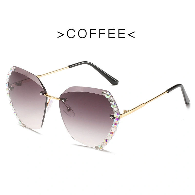 2021 newest fashion rimless diamond gradient polygonal sunglasses women men eyewear shade sun glasses wholesale custom goggles