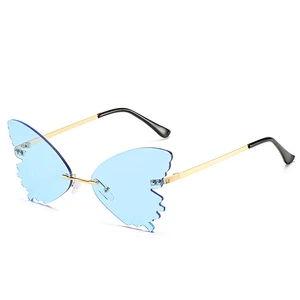 2021 newest fashion butterfly shape rimless colorful sunglasses women men eyewear shade sun glasses wholesale custom goggles