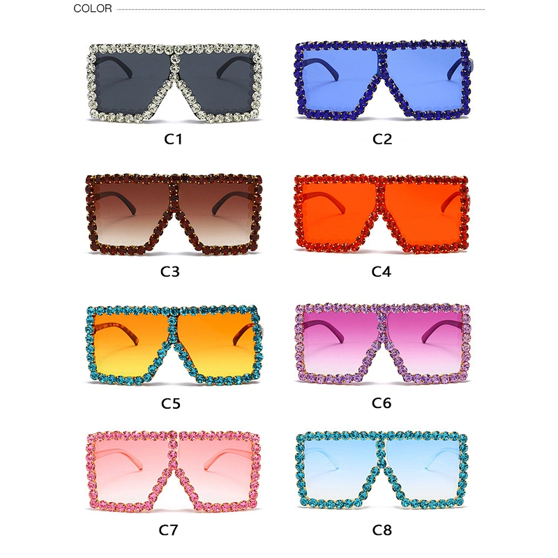 2021 Newest fashion trendy oversize square rhinestone sunglasses women men eyewear shade sun glasses wholesale custom goggles