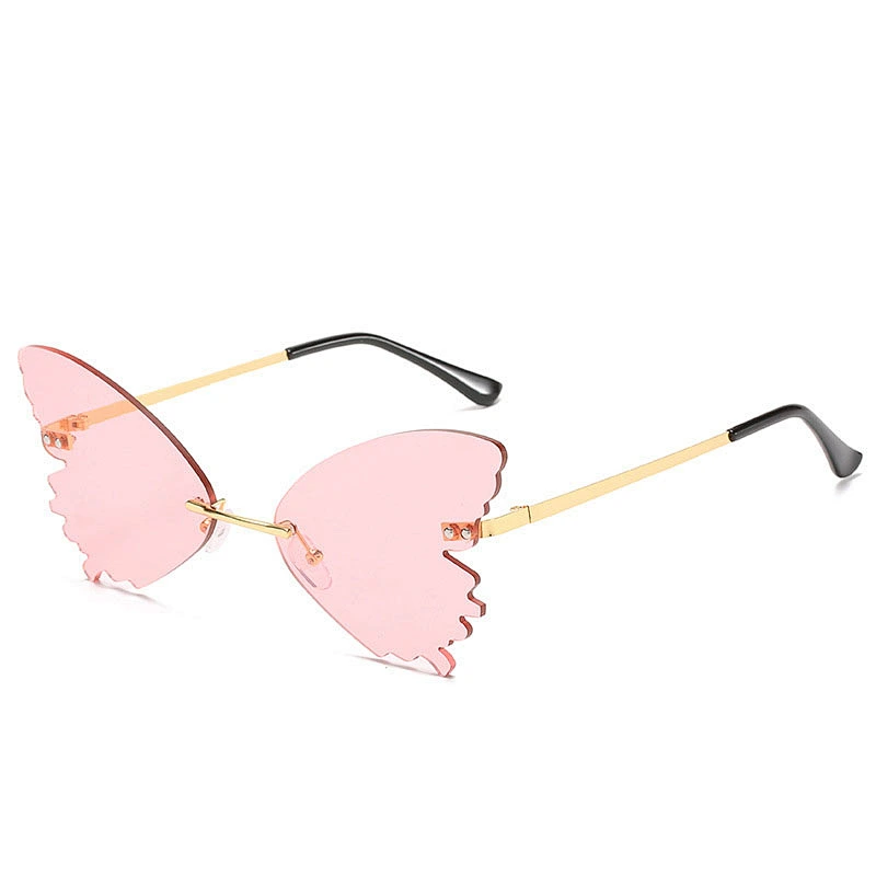 2021 newest fashion butterfly shape rimless colorful sunglasses women men eyewear shade sun glasses wholesale custom goggles