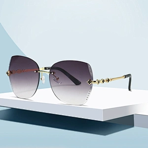 Newest four leaf clover rhinestone rimless trimming UV400 sunglasses women men eyewear shade sun glasses custom goggles