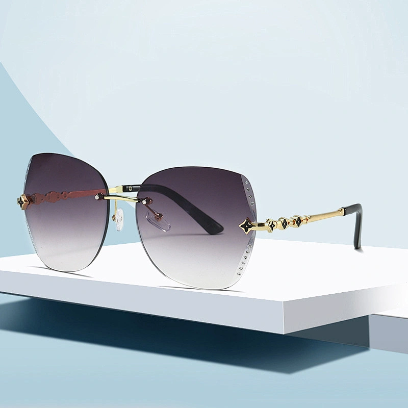 Newest four leaf clover rhinestone rimless trimming UV400 sunglasses women men eyewear shade sun glasses custom goggles