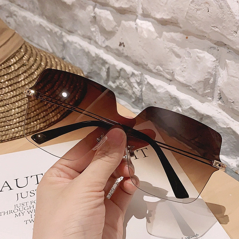 rimless half transparent sunglasses women men newest shades sun glasses oversized wholesale custom eyewear 2021 trendy goggle
