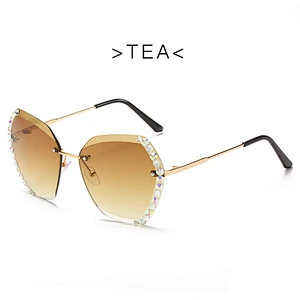 2021 newest fashion rimless diamond gradient polygonal sunglasses women men eyewear shade sun glasses wholesale custom goggles
