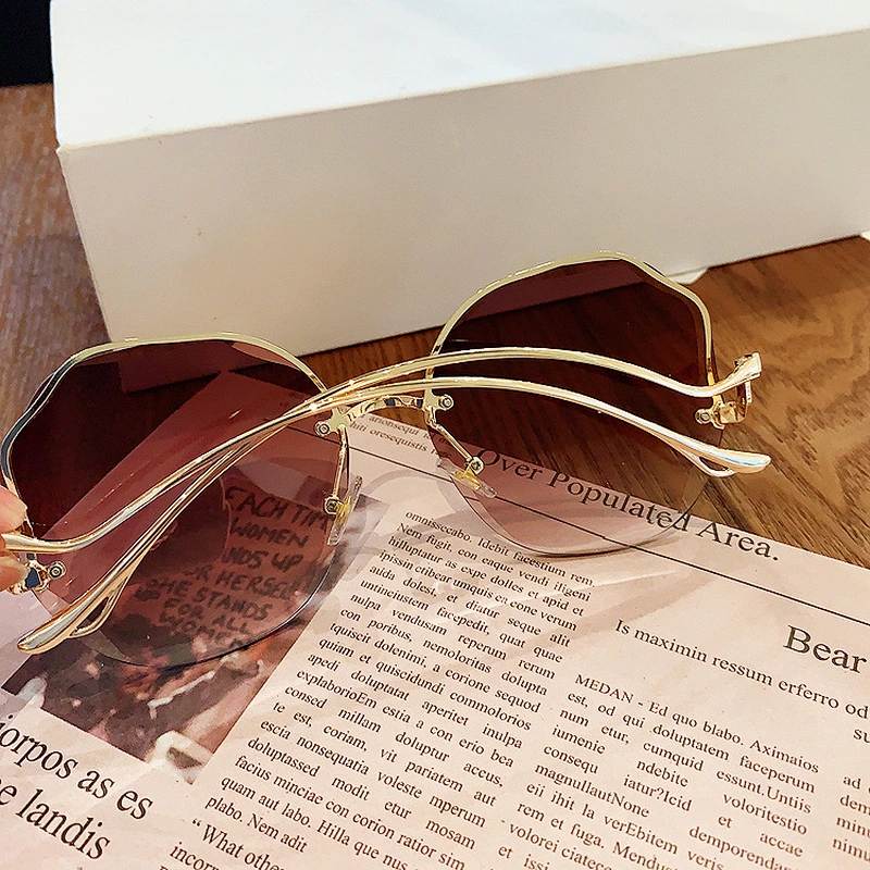 rimless retro irregular sunglasses women men newest shades vintage sun glasses wholesale custom eyewear 2021 trendy goggle