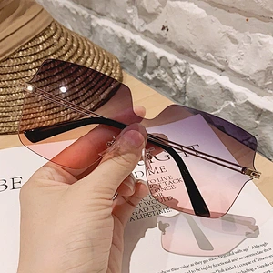 rimless half transparent sunglasses women men newest shades sun glasses oversized wholesale custom eyewear 2021 trendy goggle