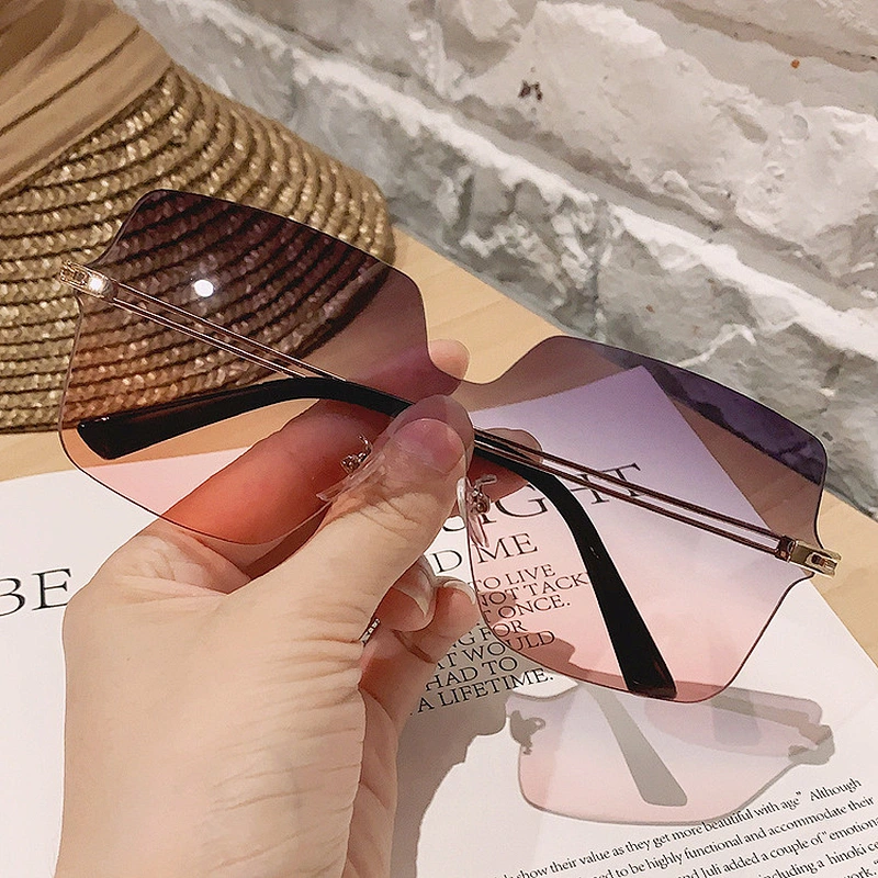 rimless half transparent sunglasses women men newest shades sun glasses oversized wholesale custom eyewear 2021 trendy goggle