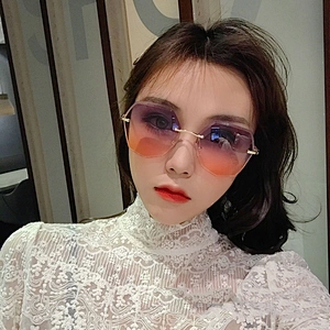 Newest ladies rimless trimming anti UV rhinestone sunglasses women men eyewear shade sun glasses wholesale custom goggles